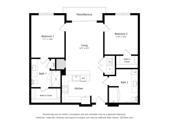 2 bed 2 bath floor plan L at Elevate Apartments, Wisconsin