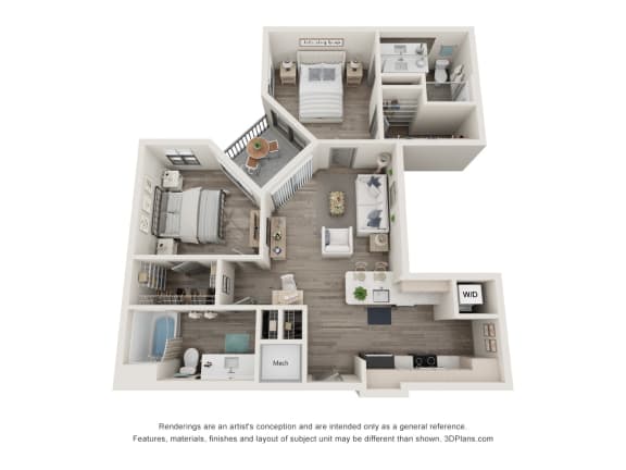 Floor Plan  2 bed 2 bath floor plan M at Elevate Apartments, Wisconsin, 53718