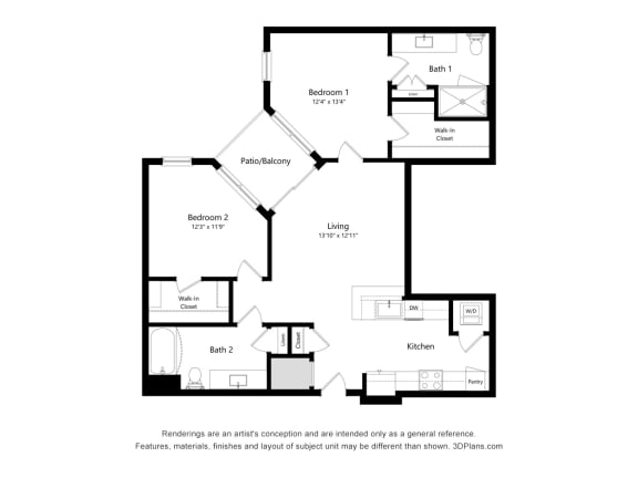 2 bed 2 bath floor plan B at Elevate Apartments, Wisconsin
