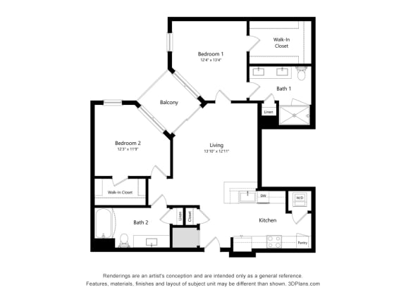 2 bed 2 bath floor plan N at Elevate Apartments, Madison, WI, 53718