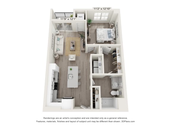 1 bed 1 bath A2 floor plan at Enclave Crystal Lake, Crystal Lake, IL
