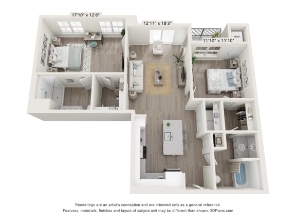 2 bed 2 bath B2A floor plan at Enclave Crystal Lake, Crystal Lake, Illinois