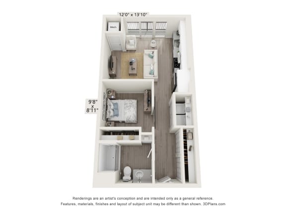 Studio 1 bath S1 floor plan at Enclave Crystal Lake, Crystal Lake, IL, Illinois, 60014