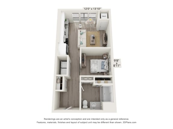 Studio 1 bath S1A floor plan at Enclave Crystal Lake, Illinois