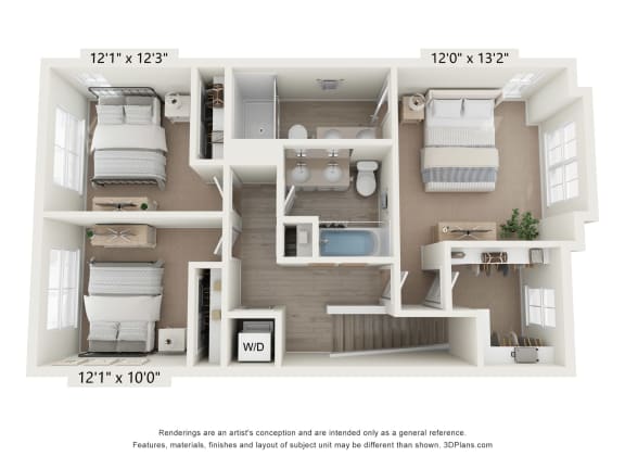3 bed 2 bath TH_B_End floor plan_3rd Floor at Enclave Crystal Lake, Crystal Lake, IL, Illinois, 60014