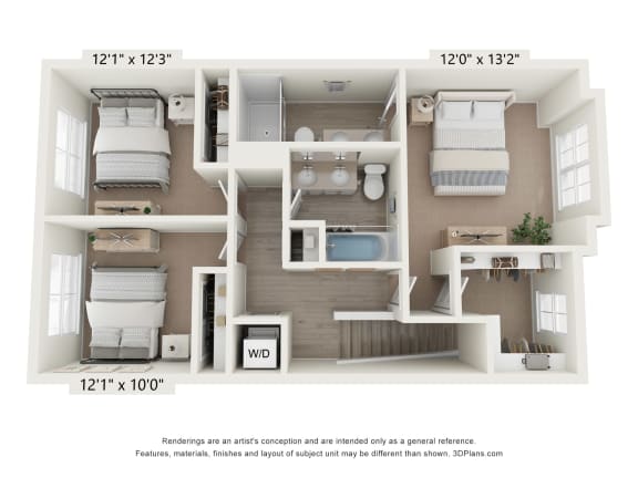 2 bed 2.5TH-B floor plan_3rd Floor at Enclave Crystal Lake, Crystal Lake