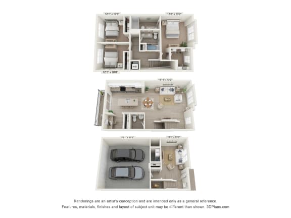2 bed 2.5TH-B floor plan_Combined at Enclave Crystal Lake, Crystal Lake, IL