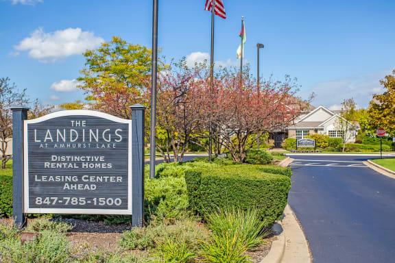 Sign near entrance at Landings at Amhurst Lake Apartments, Waukegan, 60085