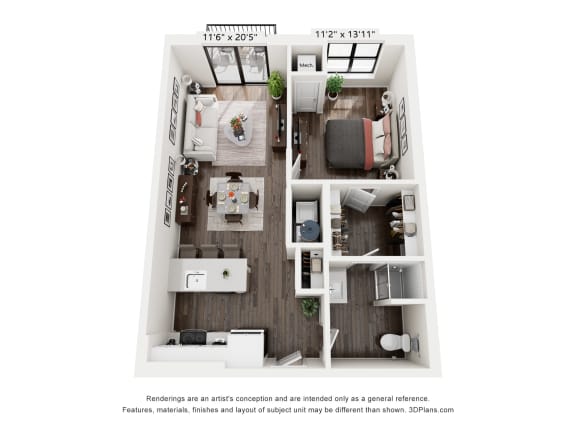 a 3 bedroom floor plan with a bedroom and a living room