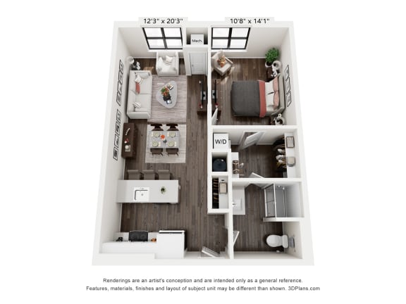 a 3 bedroom floor plan with a bedroom and a living room