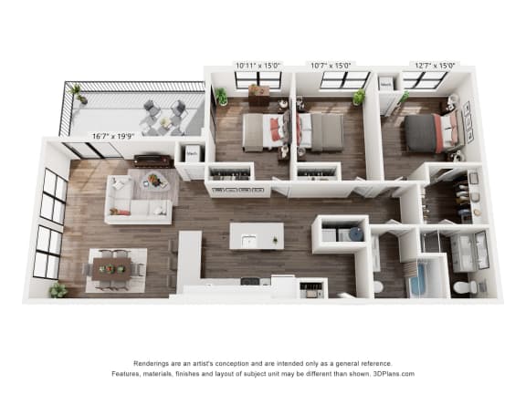 3 bedroom floor plan  the residences at sawmill estates apartments in