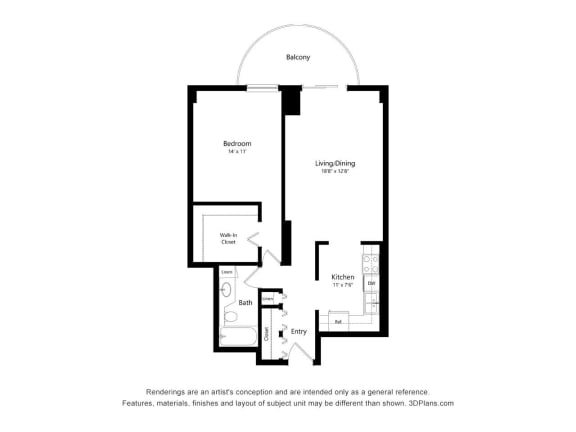 One Bedroom 03 Floor Plan at Churchill, Minneapolis, Minnesota