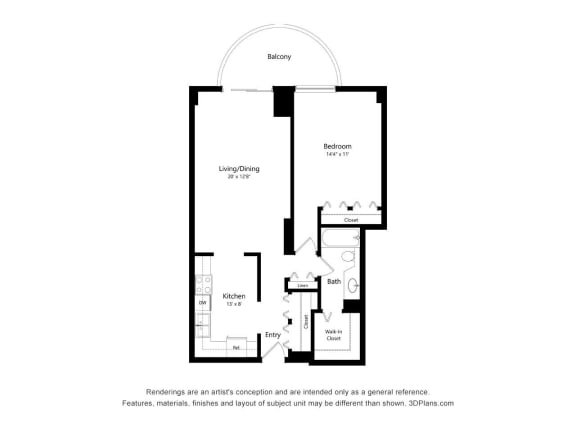 One Bedroom 04 Floor Plan at Churchill, Minneapolis
