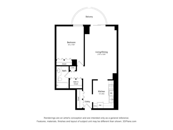 One Bedroom 07 Floor Plan at Churchill, Minnesota