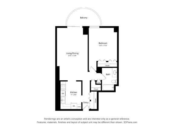 One Bedroom 08 Floor Plan at Churchill, Minnesota, 55401