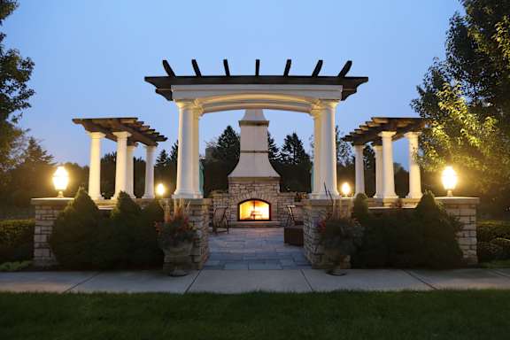 Outdoor Lounge with Fireplace & Grills at Regency Place, Oakbrook Terrace