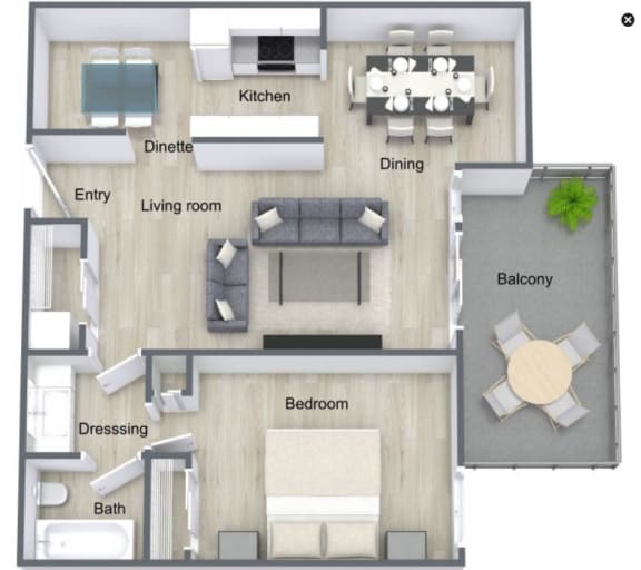 1 bed 1 bath floor plan B at Fieldpointe of Schaumburg, Schaumburg, IL, 60173