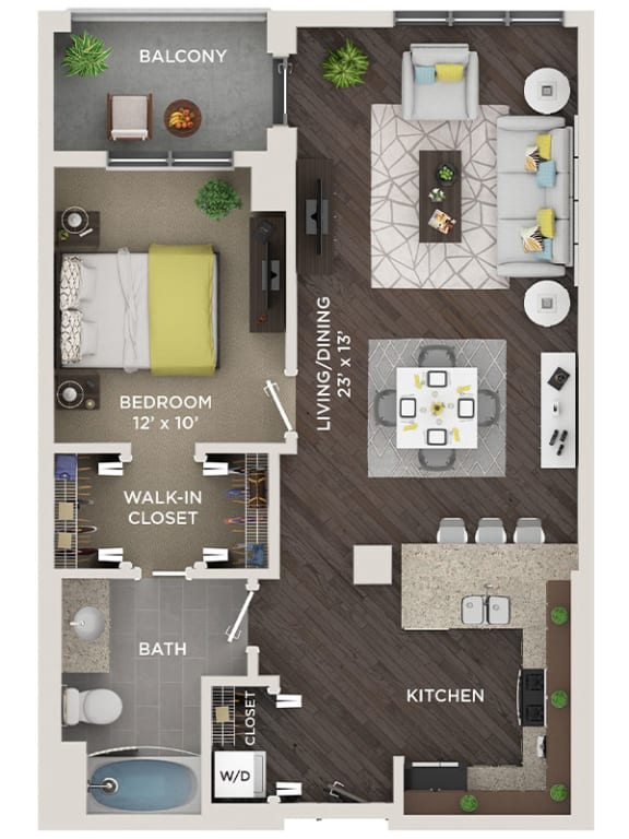 1 bed 1 bath floor plan B at The Shelby, Chicago, IL, 60616