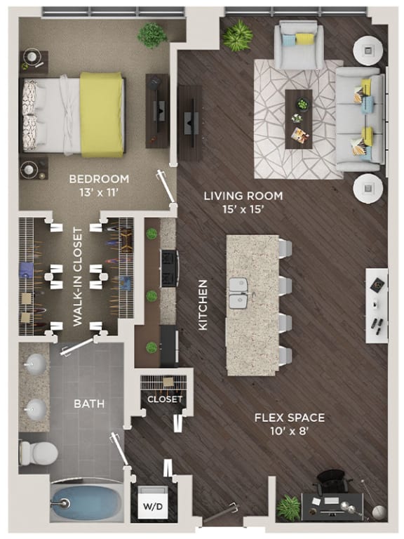 1 bed 1 bath floor plan C 1 bed 1 bath floor plan C at The Shelby, Chicago, IL