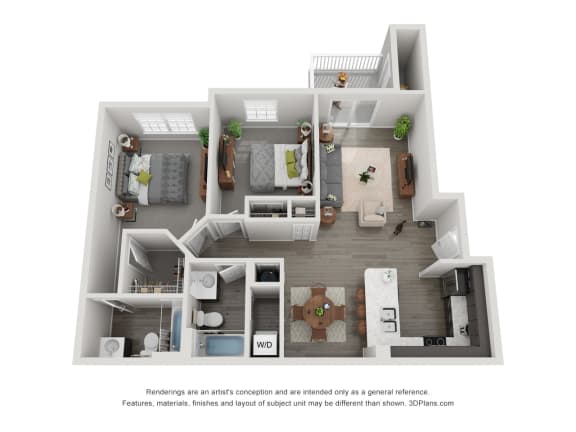 2 bed 2 bath floor plan Cat Landings at Amhurst Lake Apartments, Waukegan, 60085