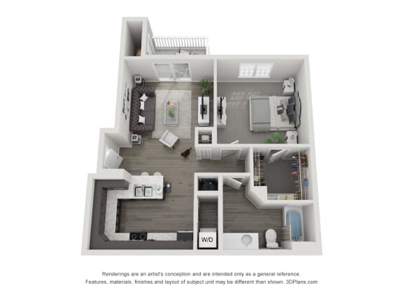 1 bed 1 bath floor plan C 1 bed 1 bath floor plan C at Landings at Amhurst Lake Apartments, Illinois