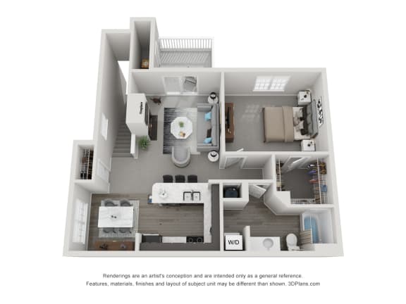 1 bed 1 bath floor plan E at Landings at Amhurst Lake Apartments, Waukegan, IL