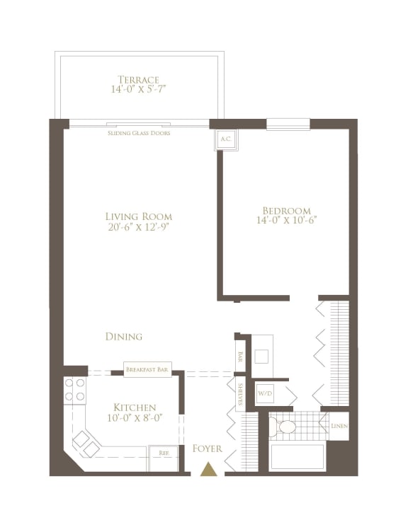 1 bed 1 bath floor plan C at Versailles on the Lakes Oakbrook*, Oakbrook Terrace, 60181