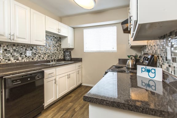 Fifteen 50 Apartments Las Vegas, NV - 2 Bedroom 1 Bathroom Apartment - Kitchen with Stove, Cabinets, and Sink