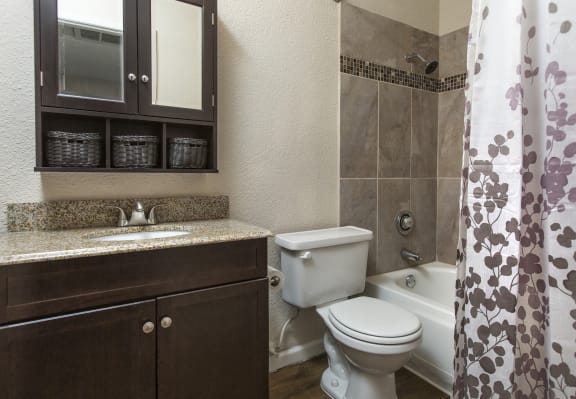 Fifteen 50 Apartments Las Vegas, NV - 2 Bedroom 1 Bathroom Apartment - Bathroom with Tub Shower, Sink, and Toilet