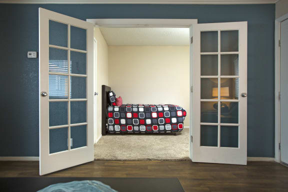 Fifteen 50 Apartments Las Vegas, NV - 2 Bedroom 1 Bathroom Apartment - Bedroom with French Doors