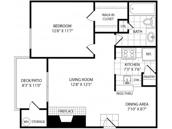 A black and white floor plan of a home with labeled rooms.