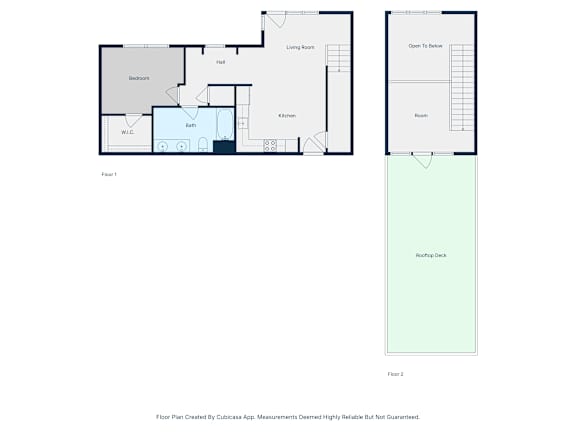 A floor plan for a two-story house with a deck on the second floor.