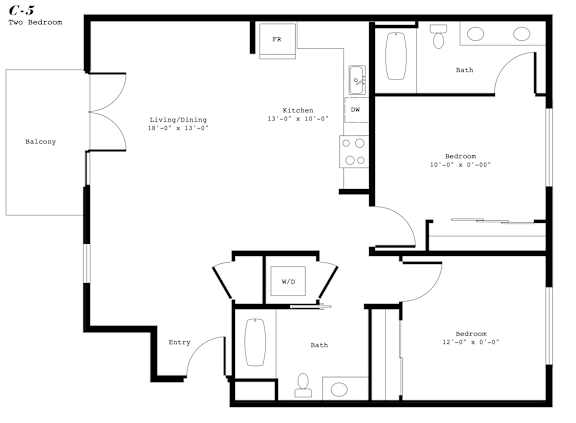 A black and white image of a floor plan for a C-5 two bedroom apartment.