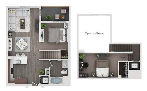 A floor plan of a house with a living room, kitchen, and bathroom.