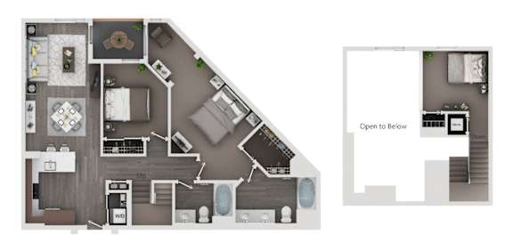 A detailed floor plan of a two-story residential house with labeled rooms and furniture.