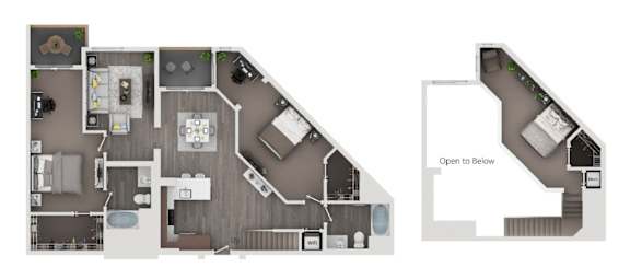 A floor plan of a two-story home with a living room, kitchen, and bedrooms.