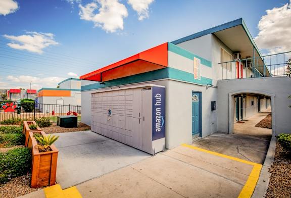 Grey amazon hub lockers at Fifteen Fifty apartments in Las Vegas,