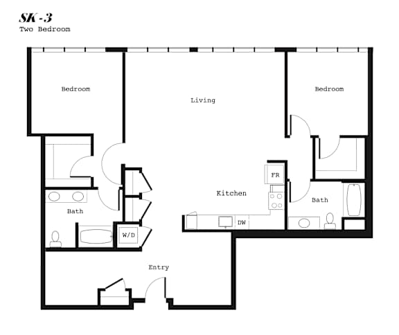 A floor plan of a two bedroom apartment.