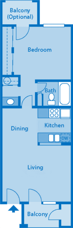 The Foothills Apartments 1B floor plan image depicting layout of home.