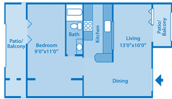 A blueprint of floorplan with bedroom and bathroom.