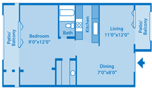 A blueprint of floor plan with bathroom and bedroom.