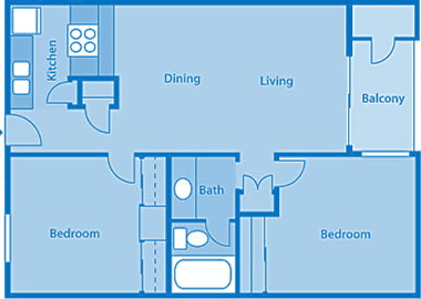 Rio Vista Two Bedroom D Apartment Layout image.