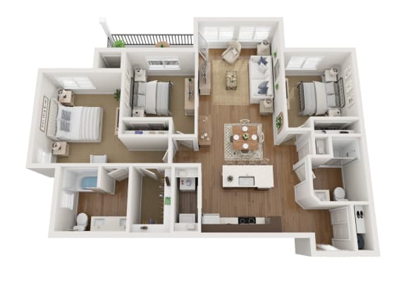 Robin 3 bedroom light scheme 3d floorplan
