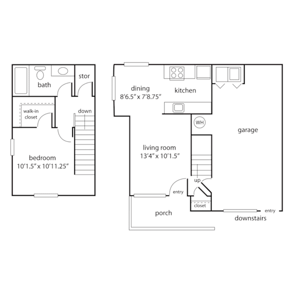 a floor plan of two bedrooms with a bathroom and a living room