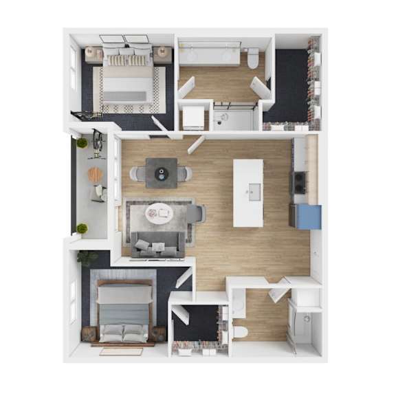 Floor Plan  A top-down view of a small apartment with a kitchen, living room, and bathroom.