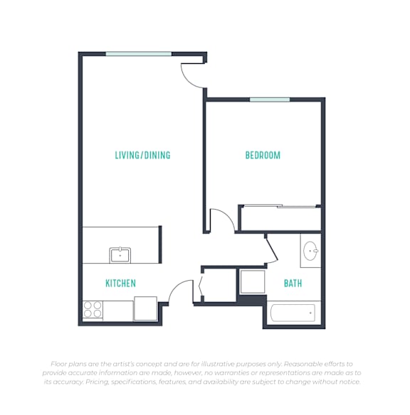 Floor Plan  a floor plan of a 1 bedroom apartment