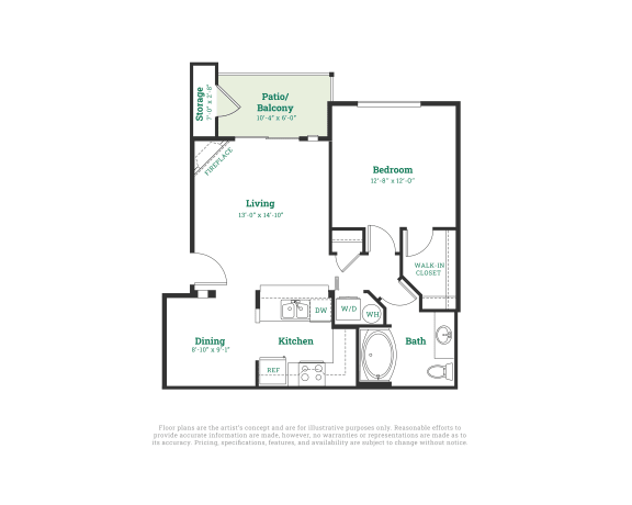 1 Bed 1 Bath Floorplan at Meadows at Heron Creek, Hillsboro Oregon