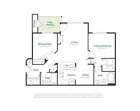 2 Bed 1 Bath Floorplan A at Meadows at Heron Creek, Hillsboro Oregon
