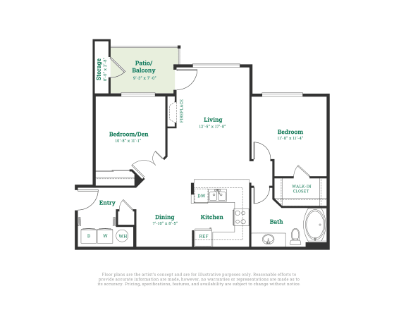2 Bed 1 Bath Floorplan at Meadows at Heron Creek, Hillsboro, 97006