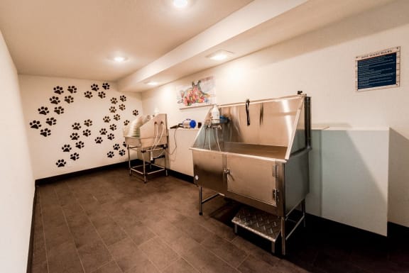 a room with a sink and a refrigerator